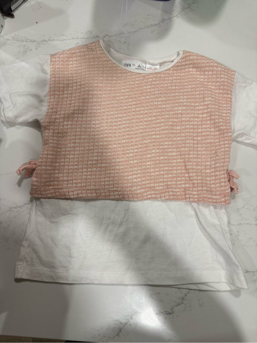 ZARA KIDS White Tee with Pink Textured Front Panel